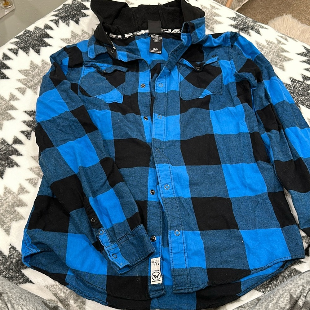 Flannel long sleeve with hood